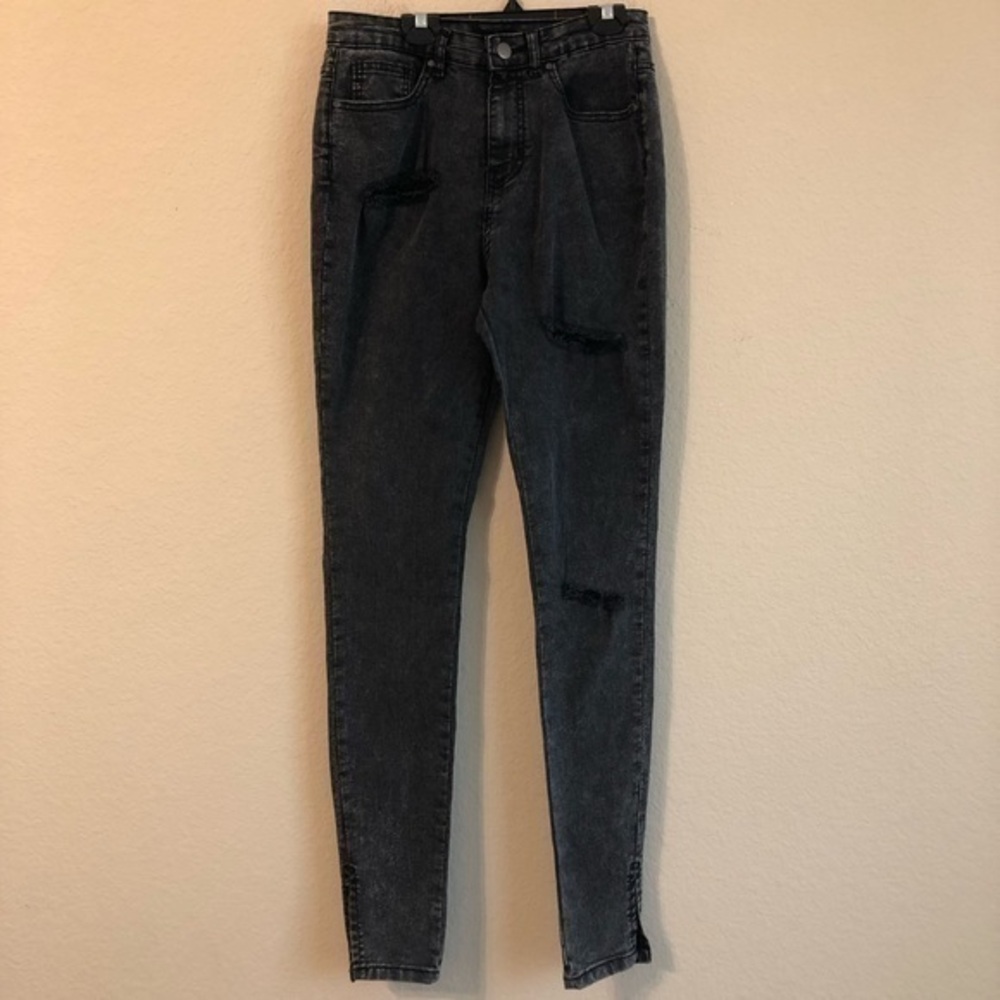 PrettyLittleThing Jeans Black Acid Washed Distressed Ripped Skinny High Waisted